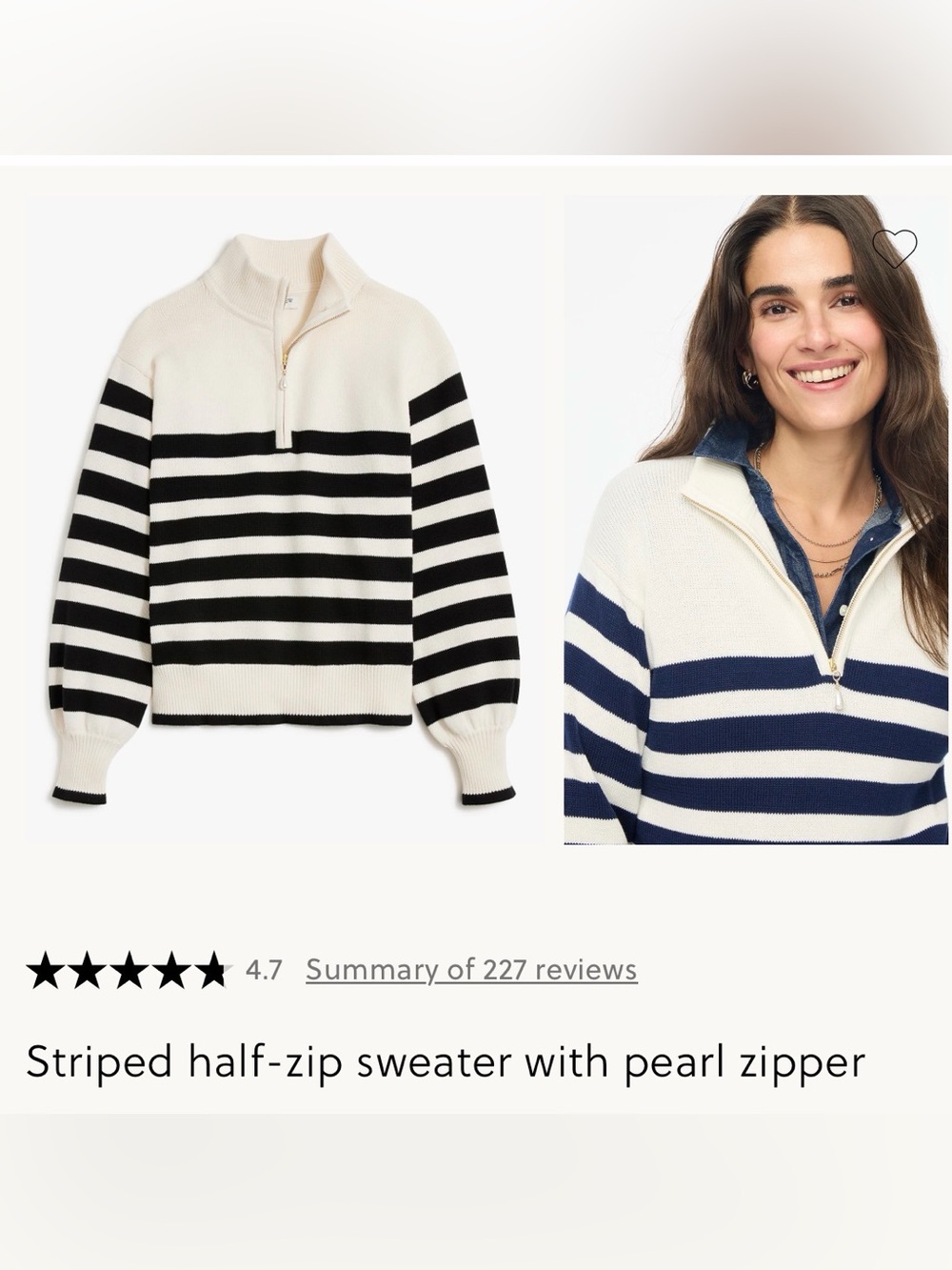 J. Crew Striped Half-Zip Sweater in Cream & Black